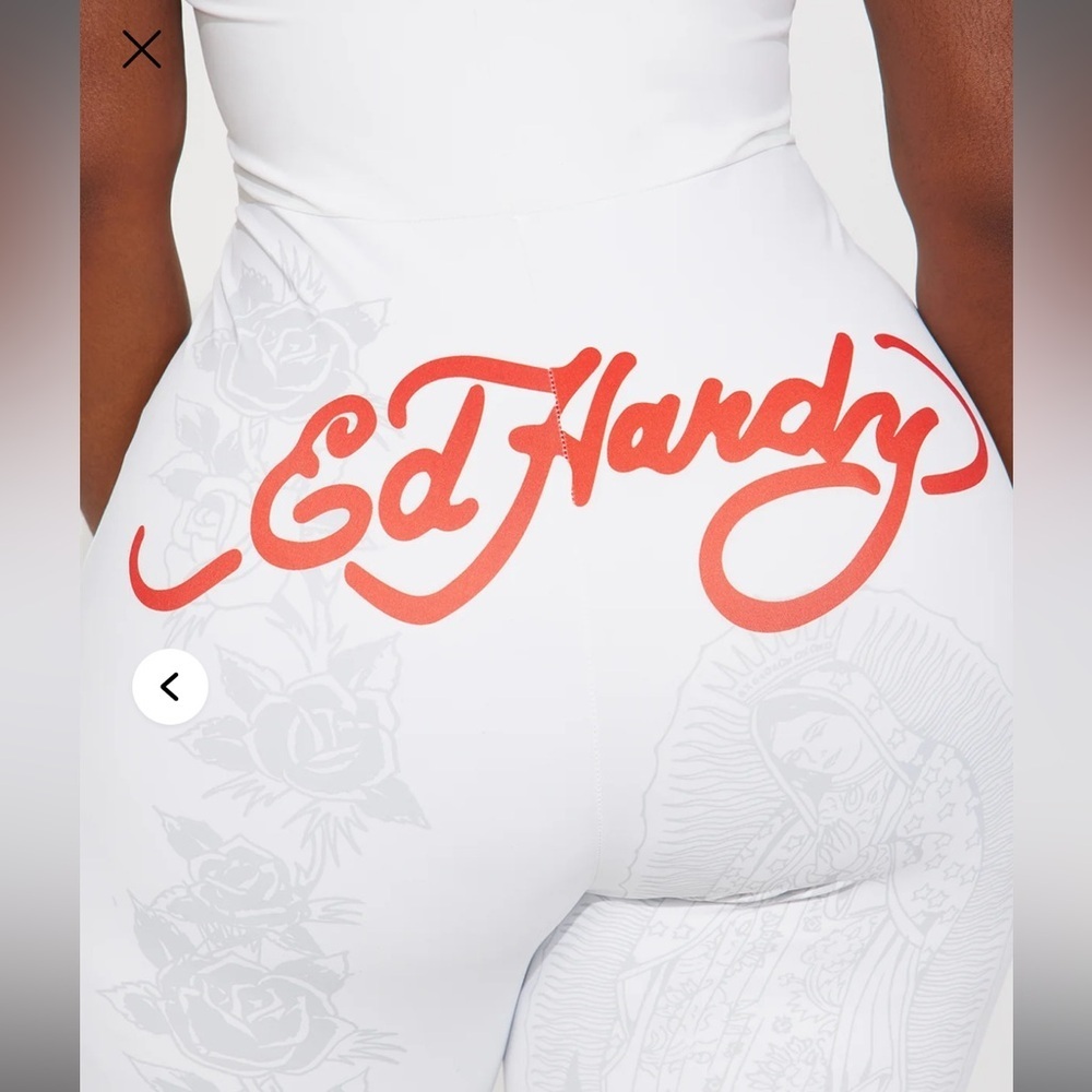 ED HARDY 2x NWT sacred heart graphic covered jumpsuit skin tight white - Picture 3 of 16